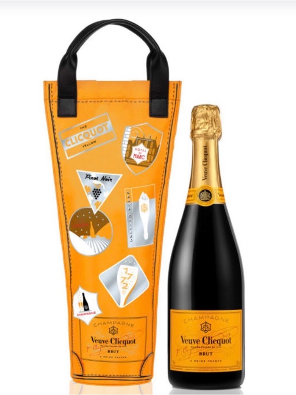 Veuve Clicquot Yellow Champagne Bottle with Orange Gift Tote